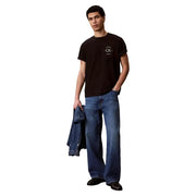Calvin Klein Jeans men black cotton t shirt with white circular logo on chest and round neck design