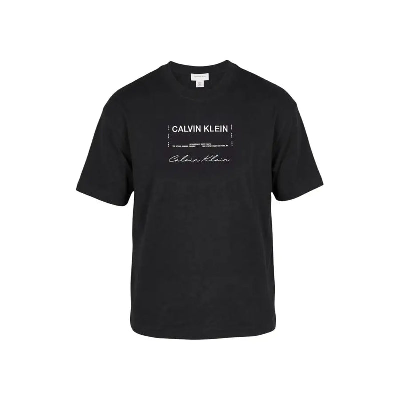 Schwarz Calvin Klein Jeans Herren-T-Shirt aus Baumwolle mit weißem Logodruck, Kurzarm, geeignet für die Freizeit.