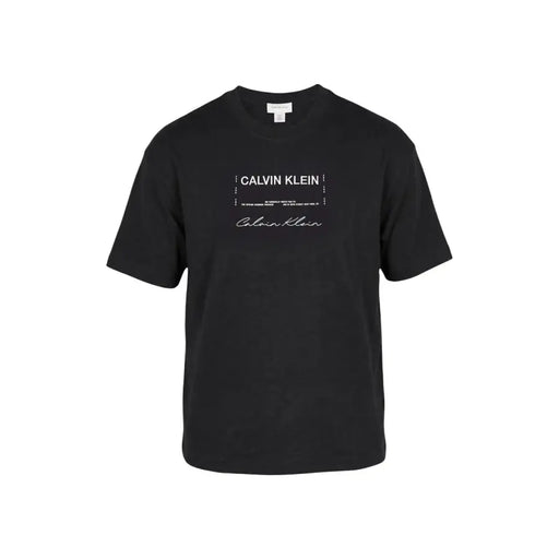 Schwarz Calvin Klein Jeans Herren-T-Shirt aus Baumwolle mit weißem Logodruck, Kurzarm, geeignet für die Freizeit.