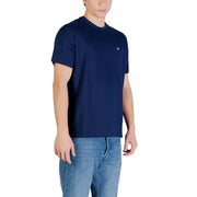 Marineblau Calvin Klein Jeans Herren-T-Shirt mit kleinem, gesticktem Logo auf der linken Brust, aus 100 % Baumwolle, Monogramm