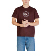 Kastanienbraun Calvin Klein Jeans Herren-T-Shirt, braun, bedruckt, Baumwolle, Rundhalsausschnitt mit weißem, kreisförmigem CK-Monogramm-Logo
