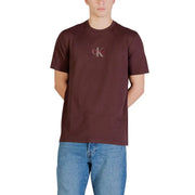 Kastanienbraun Calvin Klein Jeans Herren-T-Shirt, braun, bedruckt, aus Baumwolle, Rundhalsausschnitt mit dezentem, gesticktem Logo auf der Brust
