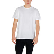 Calvin klein jeans men t-shirt white crew-neck cotton with small embroidered logo on left chest