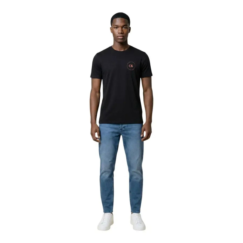 Black Calvin Klein Jeans men t-shirt with subtle embroidered logo on chest made of soft cotton material