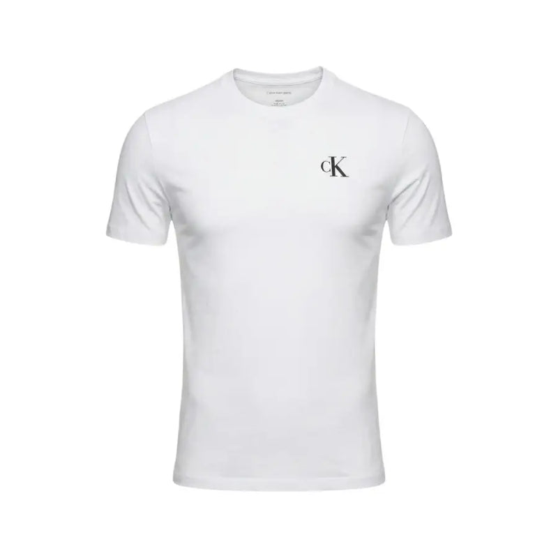 Calvin klein jeans men white t-shirt featuring a small black ck logo on the left chest for casual wear