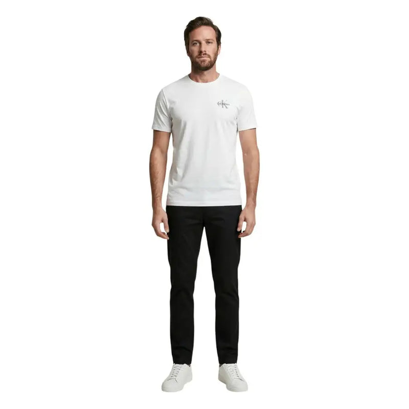 Calvin klein jeans men t-shirt white cotton with subtle logo on left chest for casual wear