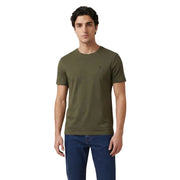 Calvin Klein Jeans men t-shirt in olive green cotton with crew neck and small embroidered logo on left chest