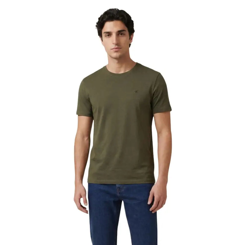 Calvin Klein Jeans men t-shirt in olive green cotton with crew neck and small embroidered logo on left chest