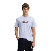 Hellblaues Calvin Klein Jeans Herren-T-Shirt mit schwarzem Logoprint, Rundhalsausschnitt, aus Baumwolle, für Freizeitkleidung
