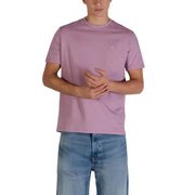 Calvin Klein Jeans men t-shirt in soft lavender with short sleeves crew neck and small embroidered logo on left chest