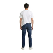 Calvin klein jeans men t shirt white cotton print paired with dark blue slim fit denim jeans with a classic five-pocket design