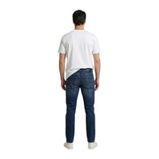 Calvin klein jeans men t shirt white cotton print paired with dark blue slim fit denim jeans with a classic five-pocket design