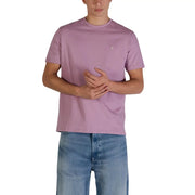 Calvin Klein Jeans men t-shirt in soft lavender with short sleeves crew neck and small embroidered logo on left chest