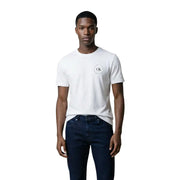 White Calvin Klein Jeans men t-shirt with a small black circular logo on the left chest made of cotton