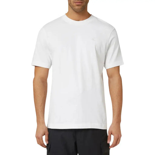 Calvin Klein Jeans men white crew-neck t-shirt with small embroidered logo on the left chest