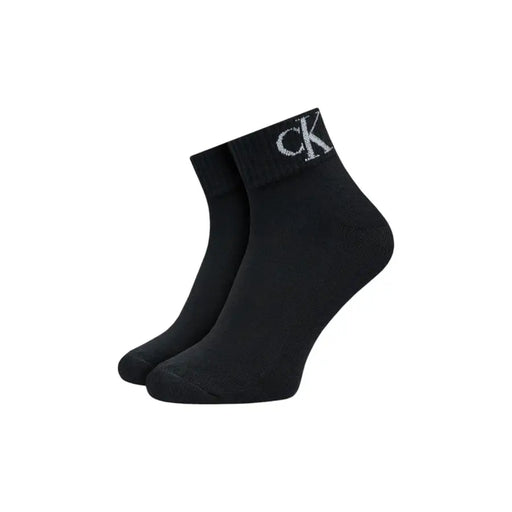 Black Calvin Klein Jeans men underwear ankle socks with white CK logo on cuff for casual wear