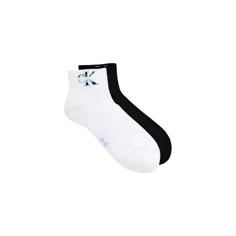 Weiße und schwarze Knöchelsocken mit bunten Stickereien Calvin Klein Logo am Ärmel von Calvin Klein Jeans Herrenunterwäsche