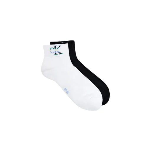 White and black ankle socks with colorful embroidered Calvin Klein logo on cuff from Calvin Klein Jeans men underwear
