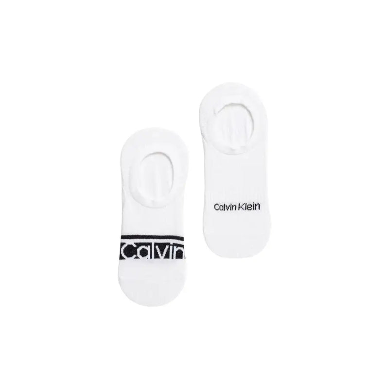 Weiße Calvin Klein Herren-Unterwäsche, unsichtbare Socken mit schwarzem Logoband und Markennamen an der Ferse