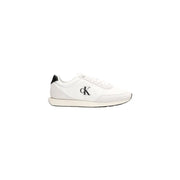 Calvin Klein Jeans men white polyester lace up sneaker with black logo and heel tab shown from the back side