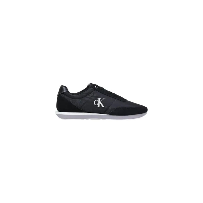 Black calvin klein jeans men white polyester lace up sneaker with sleek quilted upper and white side logo