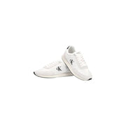 Calvin Klein Jeans men white polyester lace up sneakers with black logo detailing and minimalist design
