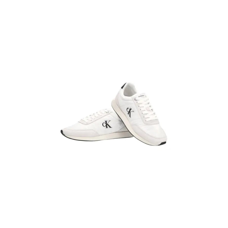 Calvin Klein Jeans men white polyester lace up sneakers with black logo detailing and minimalist design