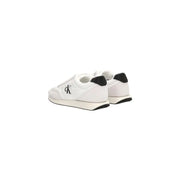 Calvin Klein Jeans men white polyester lace up sneakers with black accents on heel and sole shown from the back side