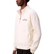 Calvin Klein Jeans men white half-zip sweatshirt with subtle red embroidered logo on cream-colored fabric