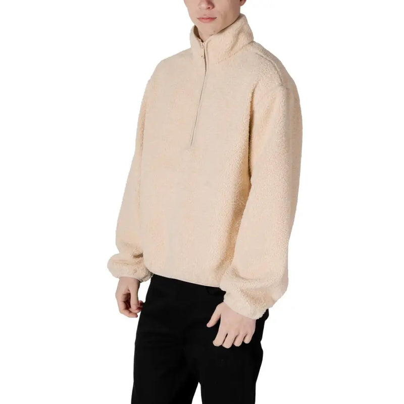 Calvin Klein Jeans men’s beige fleece half-zip sweatshirt with high collar and ribbed cuffs in plush material