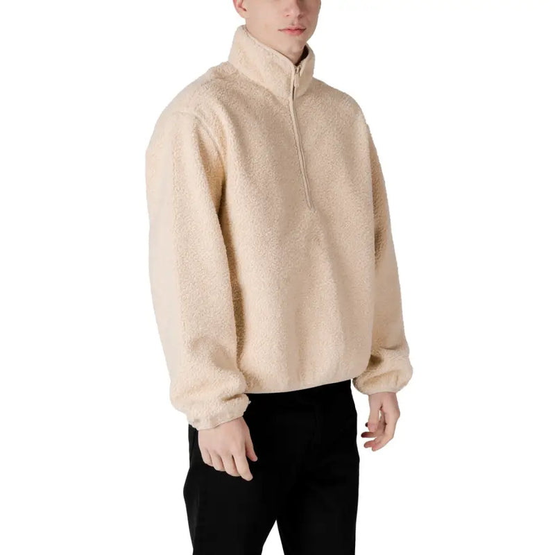 Calvin klein jeans men’s beige fleece half-zip sweatshirt with soft textured surface and ribbed cuffs