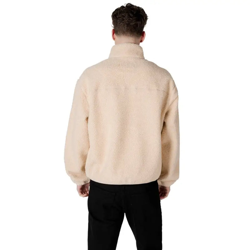 Calvin Klein Jeans men’s beige fleece zip sweatshirt with high collar and soft plush texture