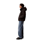 Calvin Klein Jeans puffer jacket for men in black with quilted design and hood, front view
