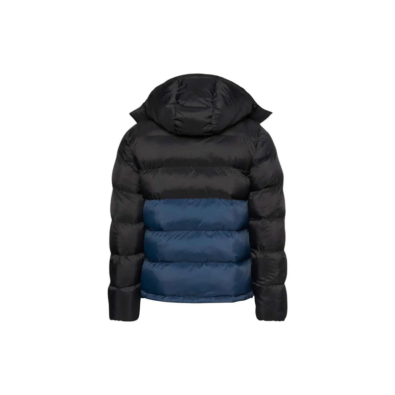 Calvin Klein Jeans puffer jacket for men in black and navy blue with hood and front zipper, front view