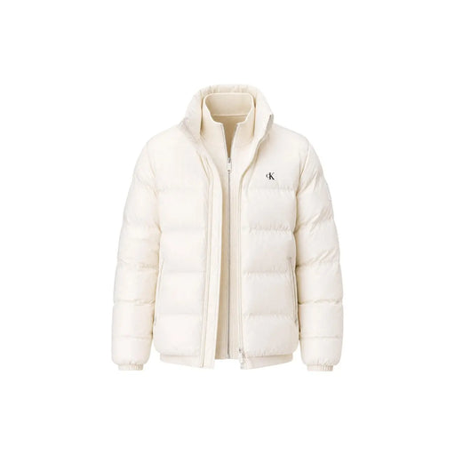 Calvin Klein Jeans puffer jacket for women in cream with high collar and quilted design, front view