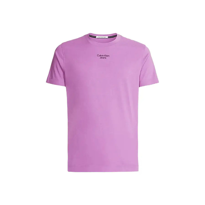 A soft lavender Calvin Klein Jeans purple round neck t-shirt with minimalist logo and ribbed collar trim