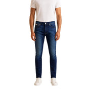 Calvin Klein Jean slim pour homme, bleu foncé, coutures classiques et délavage, vue de face