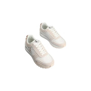 Pair of white and beige calvin klein jeans leather women sneakers with classic lace-up design for spring summer