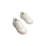 Pair of white and beige calvin klein jeans leather women sneakers with classic lace-up design for spring summer