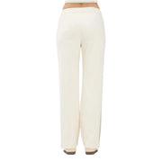Calvin Klein Jeans women beige cotton trousers with cream-colored wide-leg smooth fabric and a high waistband