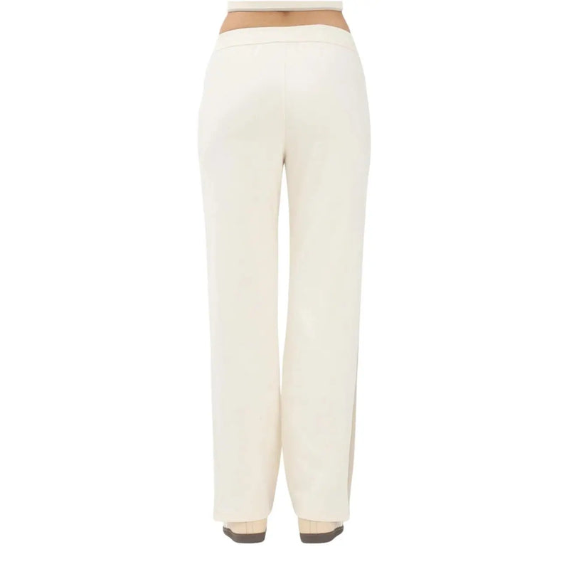 Calvin Klein Jeans women beige cotton trousers with cream-colored wide-leg smooth fabric and a high waistband