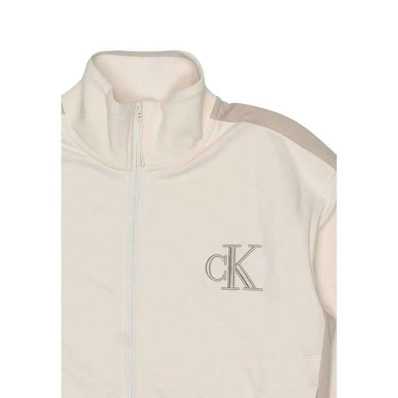 Calvin Klein Jeans women beige sweatshirt cotton blend with cream track jacket and gray embroidered logo details