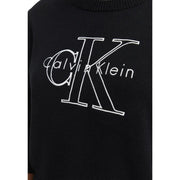 Black calvin klein cotton knitwear jumper for women featuring a bold white embroidered ck logo on the front