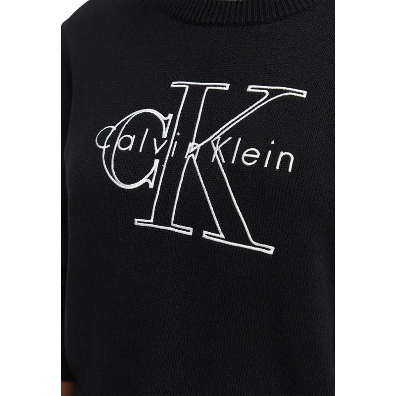 Black calvin klein cotton knitwear jumper for women featuring a bold white embroidered ck logo on the front