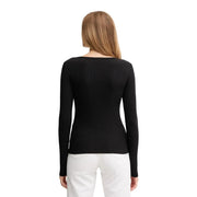 Calvin klein jeans women black ribbed cotton long sleeve t shirt with rounded neckline front view