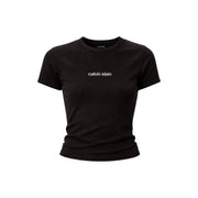 Black Calvin Klein Jeans women cropped t-shirt with ribbed texture cotton round neck and white logo