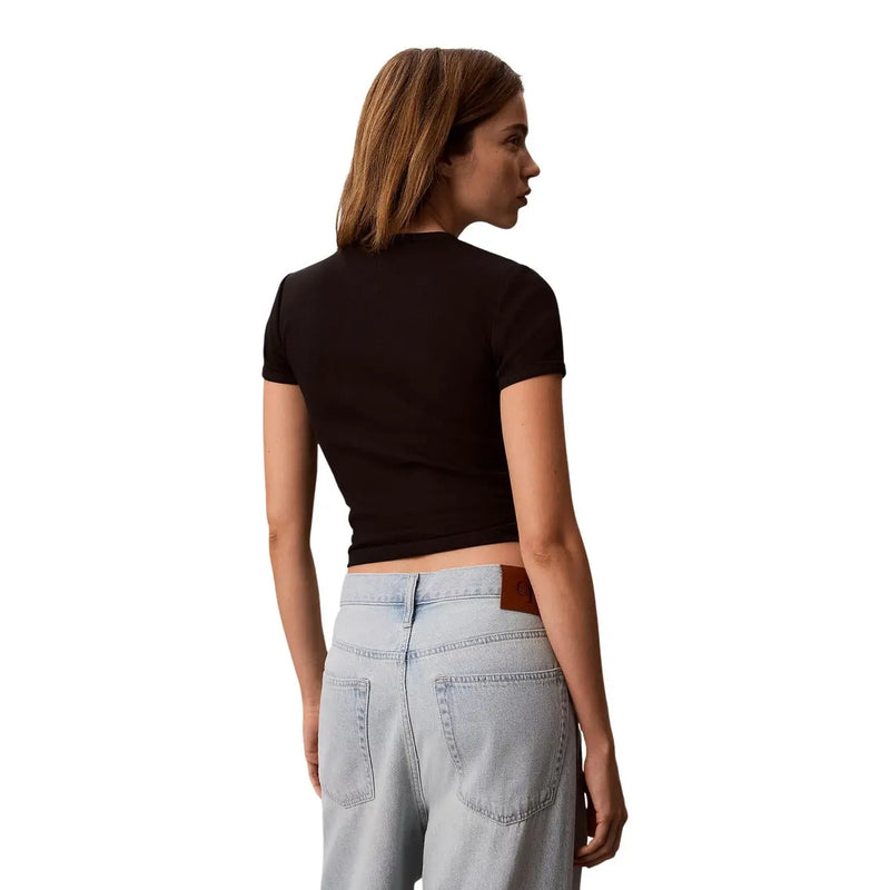 Calvin Klein Jeans women black cropped short-sleeve cotton t-shirt with round neck for casual wear