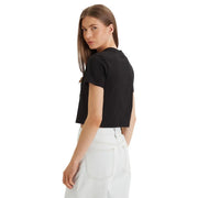 Calvin klein jeans women black cotton short-sleeved crop top with round neck for casual wear