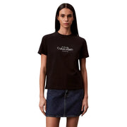 Black cotton round neck t shirt for women by Calvin Klein Jeans with white New York City and Calvin Klein logo print
