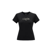 Calvin Klein Jeans women black cotton short classic t shirt with white calvin lettering on the chest